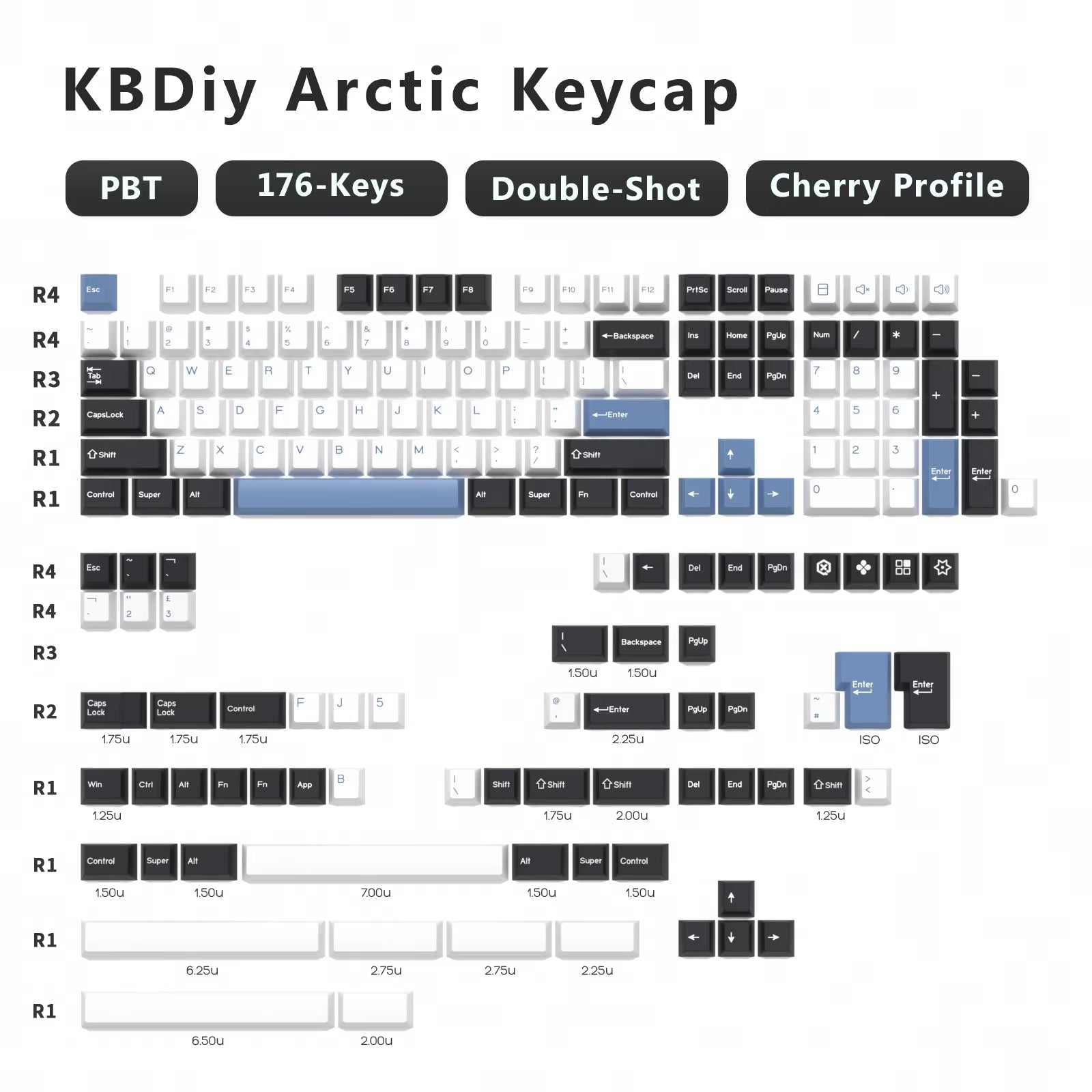 176 Keys/Set Cherry Profile PBT GMK Nautilus Keycaps Double Shot Blue for Mechanical Keyboard Keycap Custom ISO Keys 7U