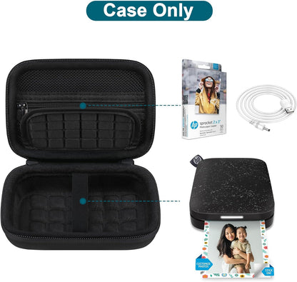 Hard Case for HP Sprocket Portable 2X3 Instant Photo Printer, Kodak Step Wireless Mobile Photo Printer, Lifeprint 2X3 Photo Printer, Zipper Mesh Bag Fits Photo Paper Cable, Black+Black