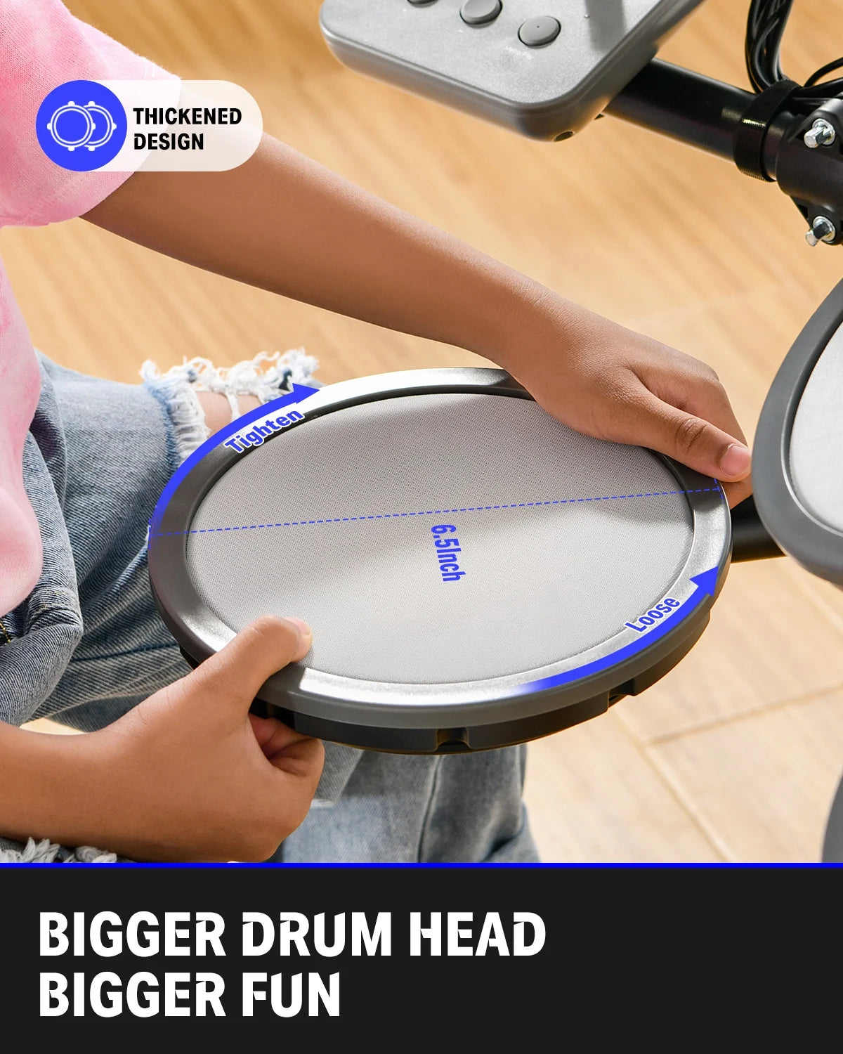 Electric Drum Set for Kids Beginner Christmas Birthday Gift, 68+ Sounds, Quiet Mesh Pad, with Portable Type-C Charger