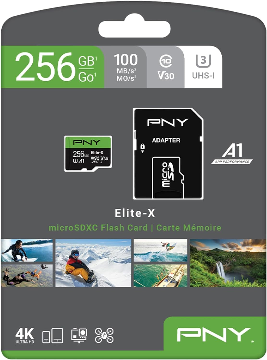 256GB Elite-X Class 10 U3 V30 Microsdxc Flash Memory Card - 100Mb/S, Class 10, U3, V30, A1, 4K UHD, Full HD, UHS-I, Micro SD