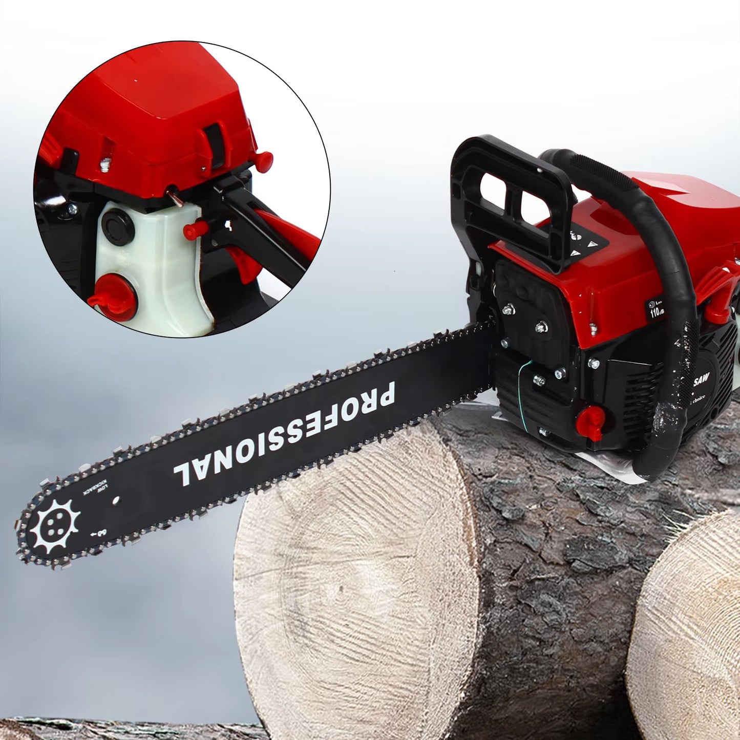 Gasoline Powered Chainsaw 2 Stroke 62CC 20" Gasoline Chain Cycle Engine Wood Cutting Gas Chain Saw